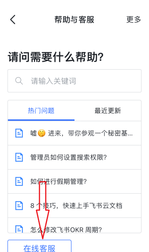 飞书怎么联系在线客服？飞书联系在线客服教程截图