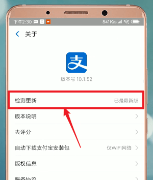 支付宝APP进行升级的操作流程截图