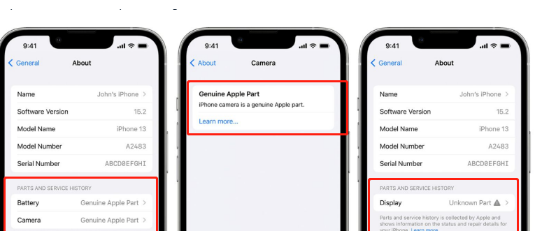 iPhone怎么查维修零件是不是正品?苹果ios15.2维修记录零件正品查询介绍截图