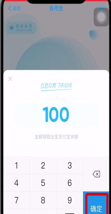 支付宝查看备用金的位置操作截图