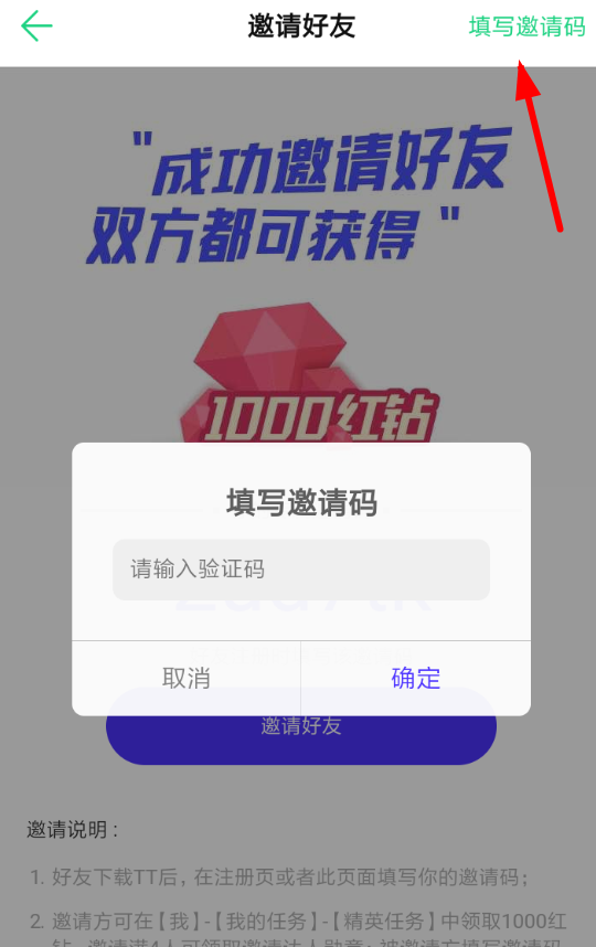 在TT语音里填邀请码的图文操作截图