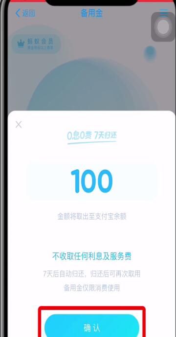 支付宝查看备用金的位置操作截图