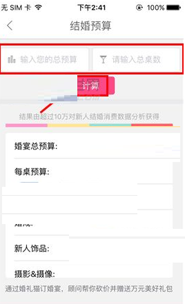 在婚礼猫里咨询结婚预算的简单操作截图