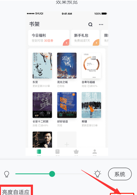 书旗小说怎么开启自动调节屏幕亮度 书旗小说开启自动调节屏幕亮度方法截图