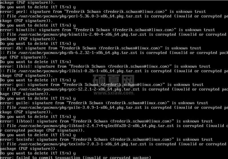 修复 Arch Linux 中的 “invalid or corrupted package (PGP signature)” 错误