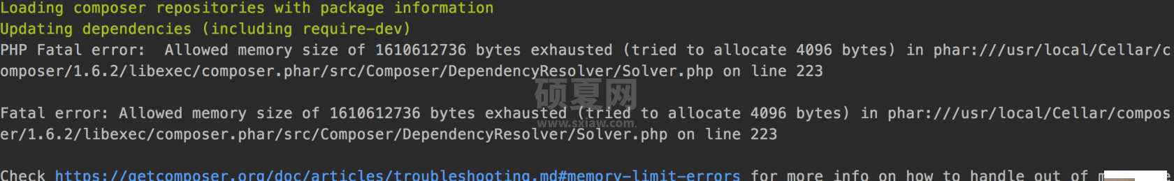 composer 报错：PHP Fatal error:  Allowed memory size of 1610612736 bytes exhausted (tried to allocate 4096 bytes)