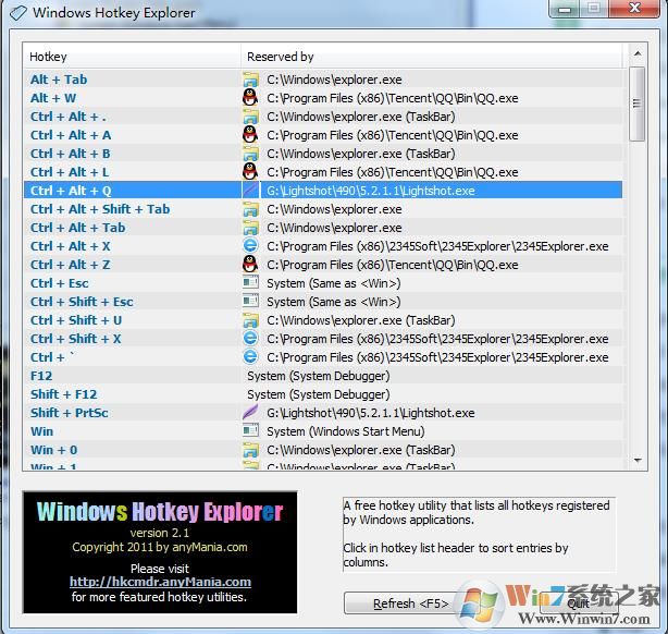 快捷键(热键)占用查看工具|Windows Hotkey Explorer V2.3软件logo图