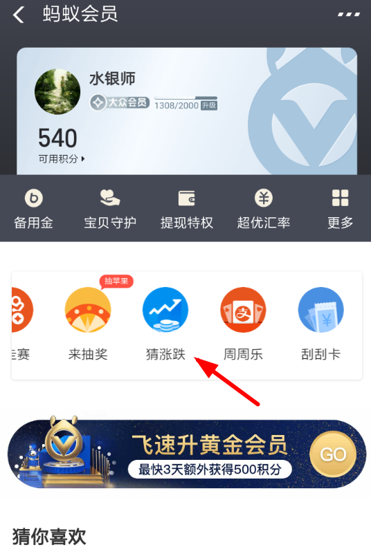 在支付宝里参加猜涨跌活动的详细操作截图