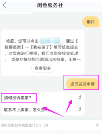 闲鱼投诉虚假发货的基础操作截图