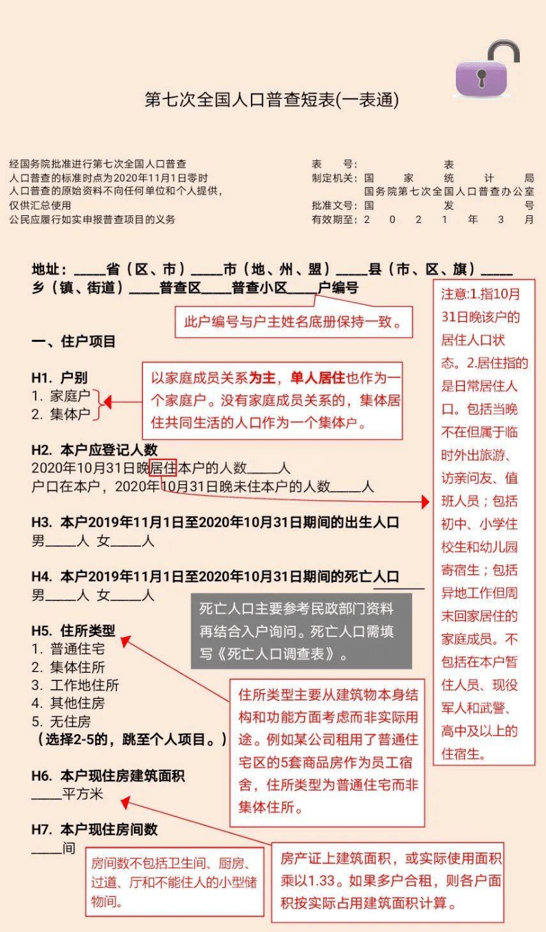 第七次全国人口普查内容如何填写 2020第七次全国人口普查样板填写的具体内容截图