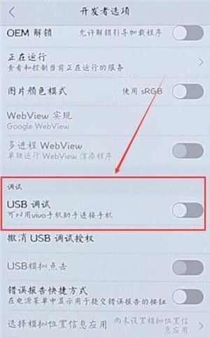 在vivo手机里找到usb调试的基础操作截图